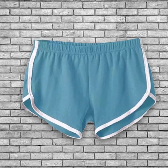 New Woman’s Sports Fitness Light Blue Elastic Comfy Yoga Shorts - Picture 2 of 6